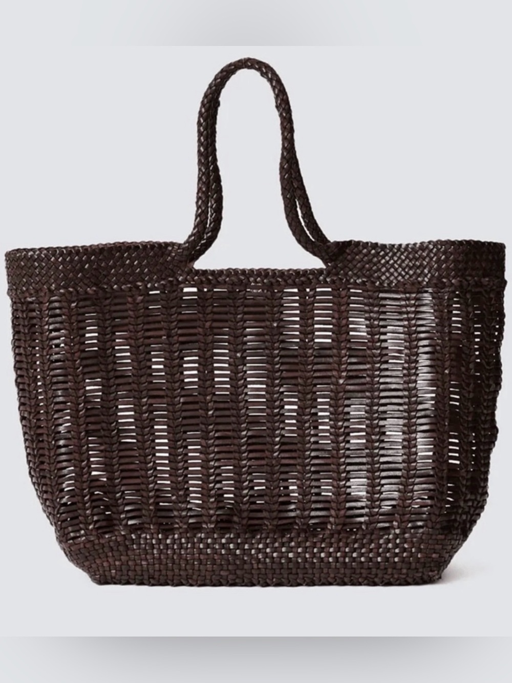 Window Shopper Woven Leather Tote Bag in Dark Chocolate Brown Dragon Diffusion